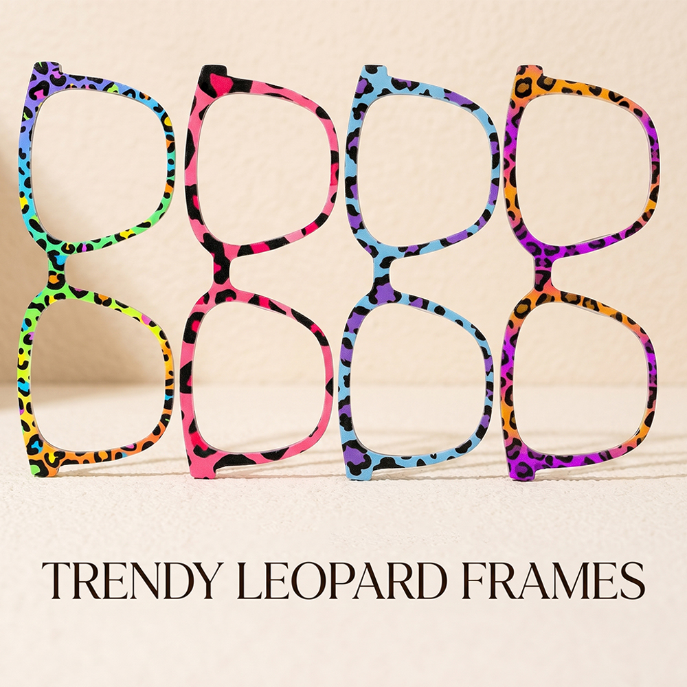 Women'S Fashion Eyewear - Trendy Rainbow Leopard Print Square Eyeglass