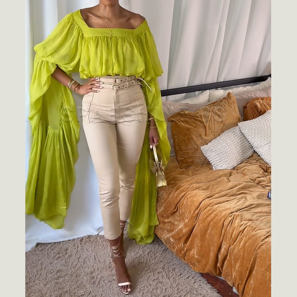 Women'S Fashion Tops - Women Chiffon Crop Top, Puff Long