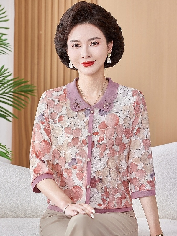 Women Fashion Over 60 - Ice Silk Elastic Printed Short Shirt