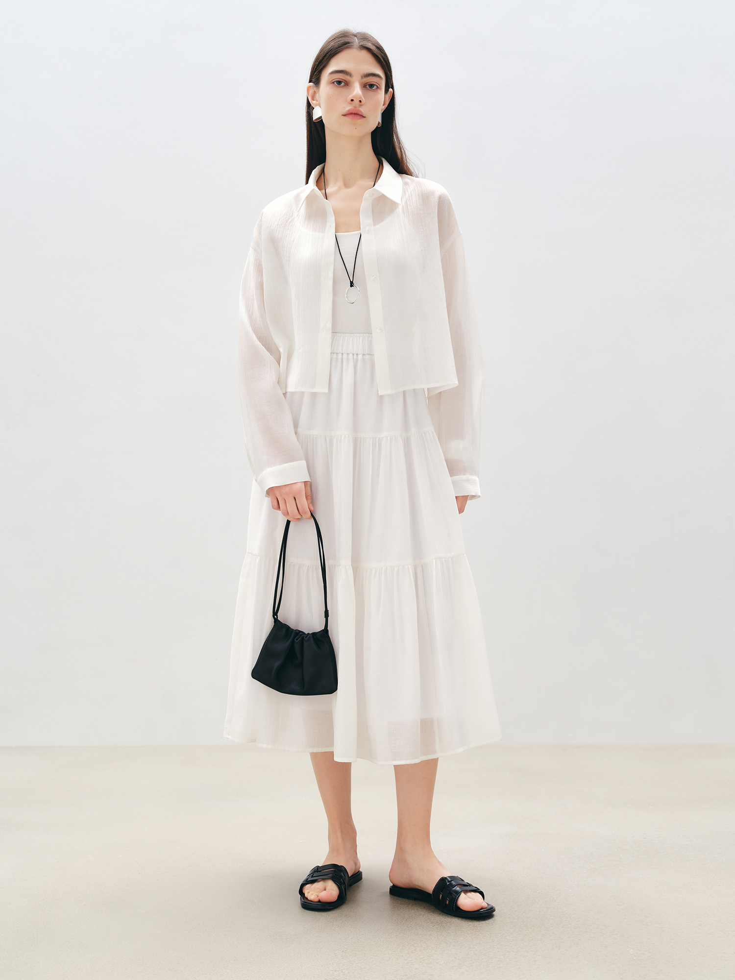 Women'S Fashion Petite - ZIQIAO Petite Blue Shirt White Tiered