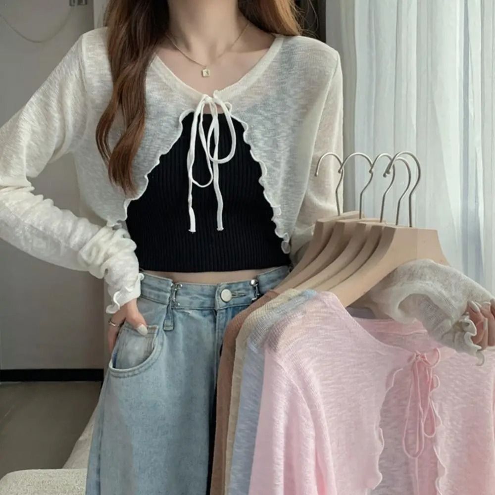 Women'S Fashion Knitwear - Thin Sunscreen Cardigan Ruffle Design Long