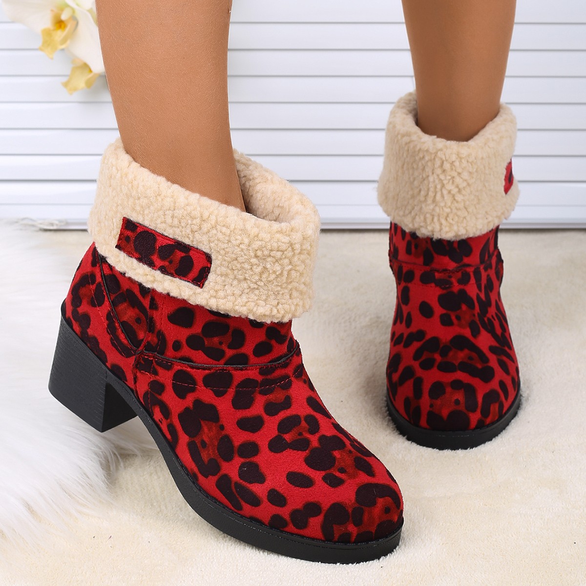 Women Fashion Online - Winter Women chunky-square-heel Warm Lined plush