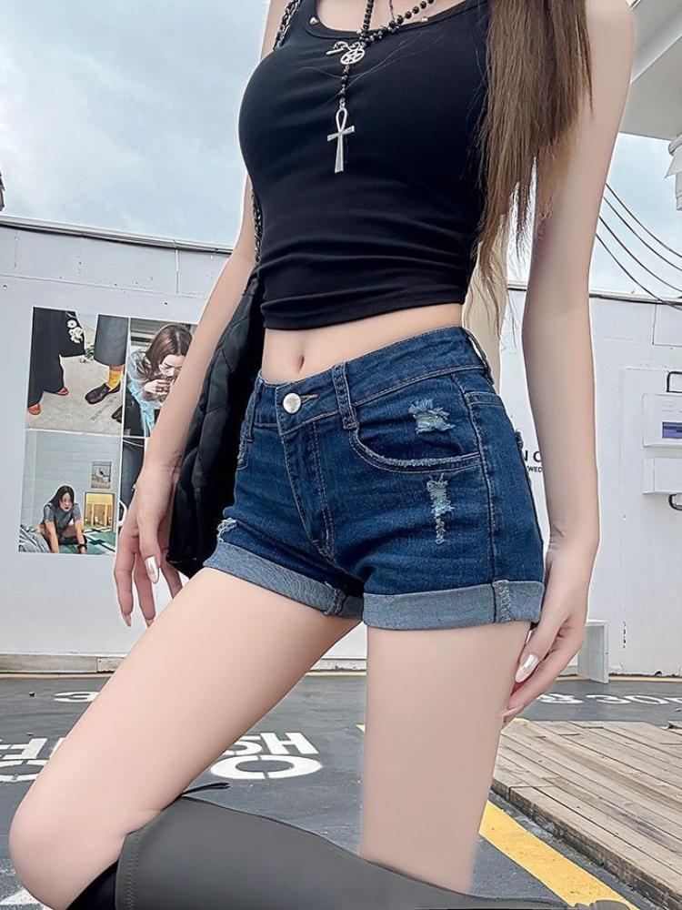 Women'S Fashion Petite - Retro Chic Ripped and Worn-Out Denim