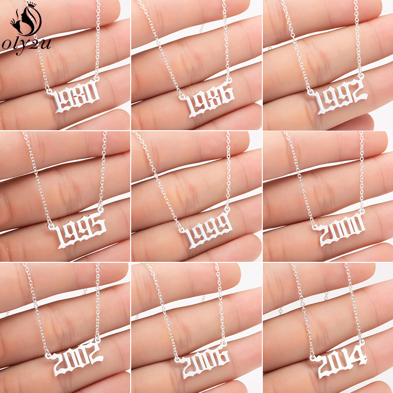 Women'S Fashion Year 2000 - Punk Old English Year Number Necklaces