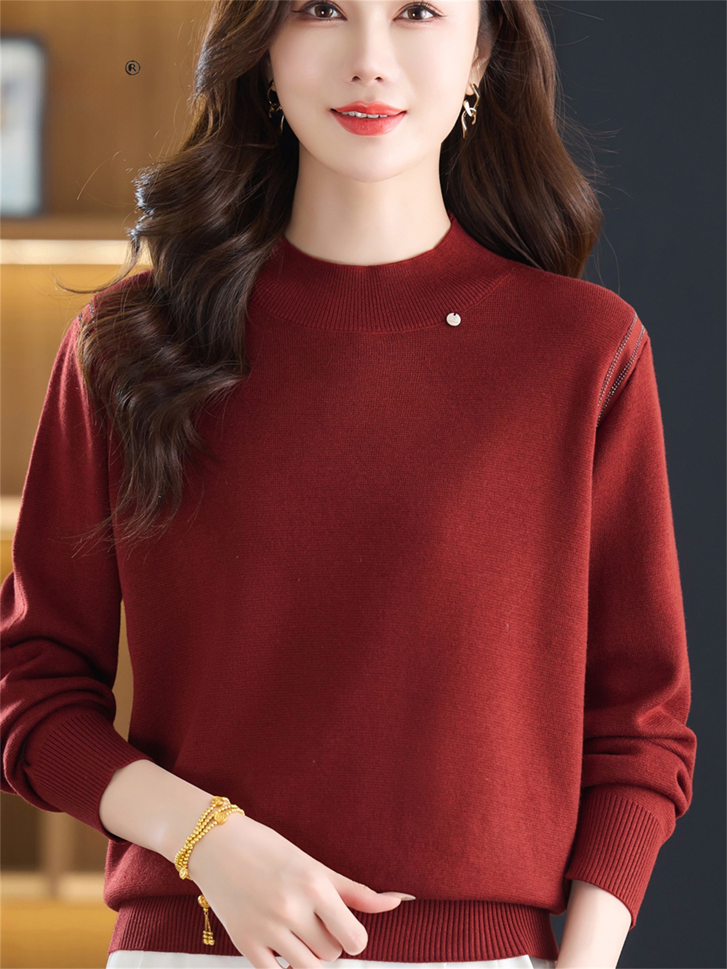 Women Fashion Over 60 - Fashionable round Neck Knitwear Loose Base
