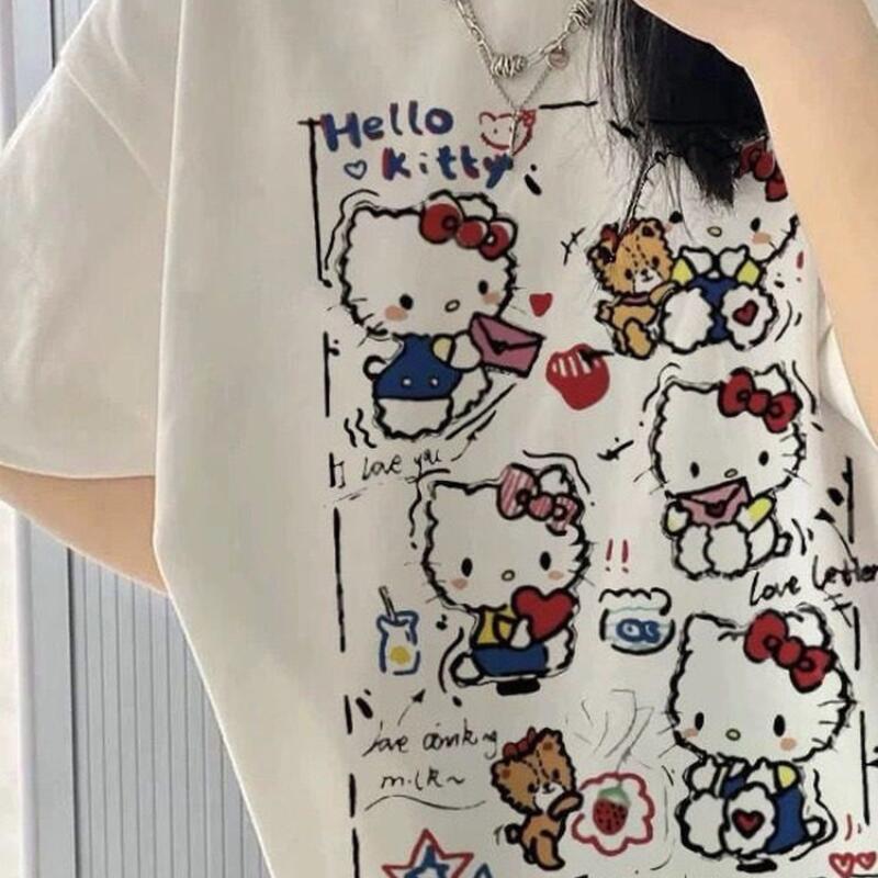 Women'S Fashion - Short-Sleeved Summer Hello Kitty Graffiti Printed