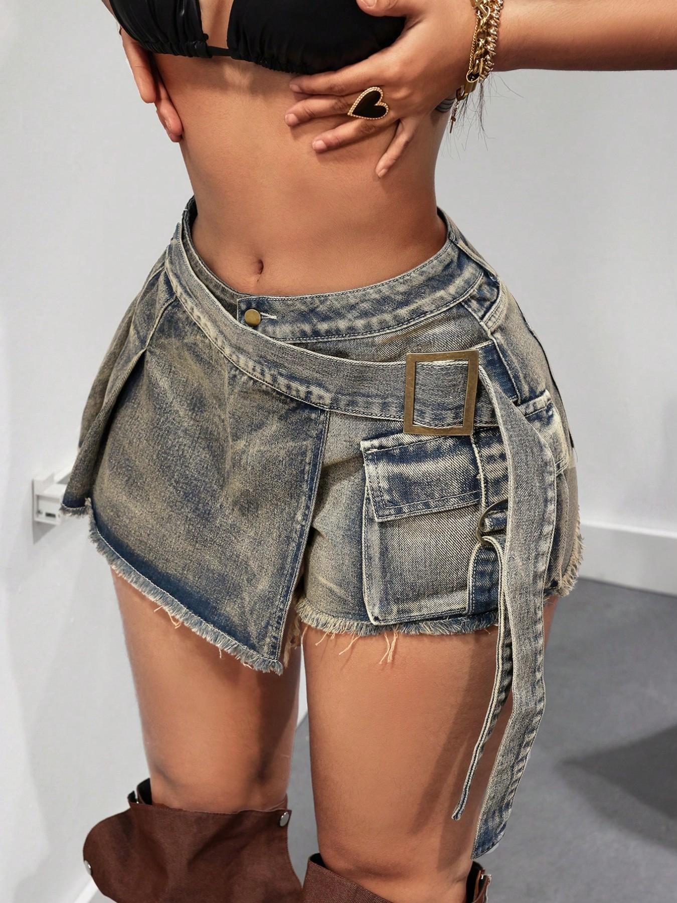 Women'S Fashion Kilt - Vintage High Waist Denim Skirt Pants,