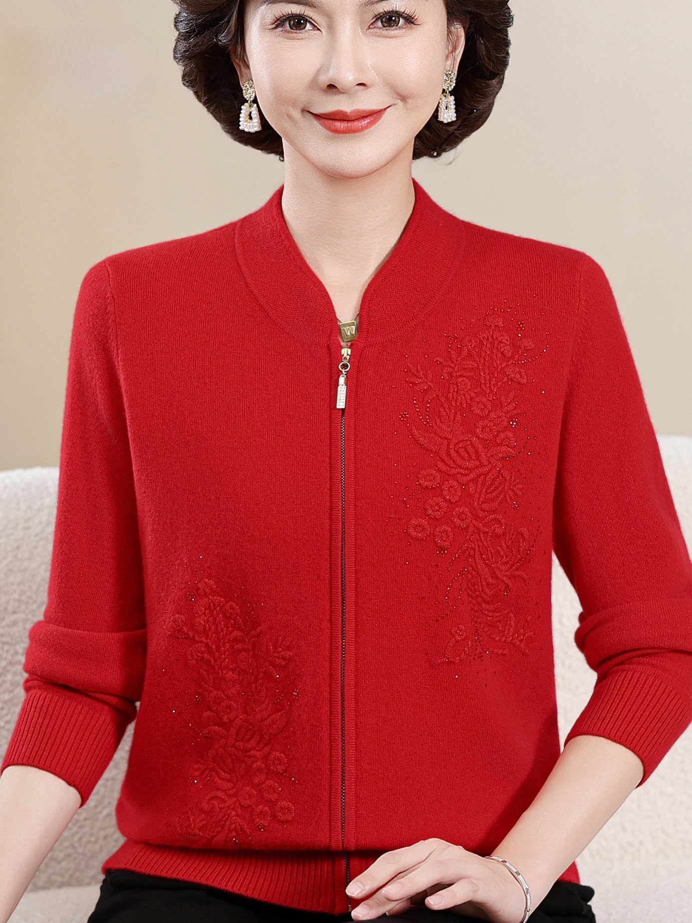 Elegant Embroidered Zipper Kni - Women Fashion Over 60 avis et prix