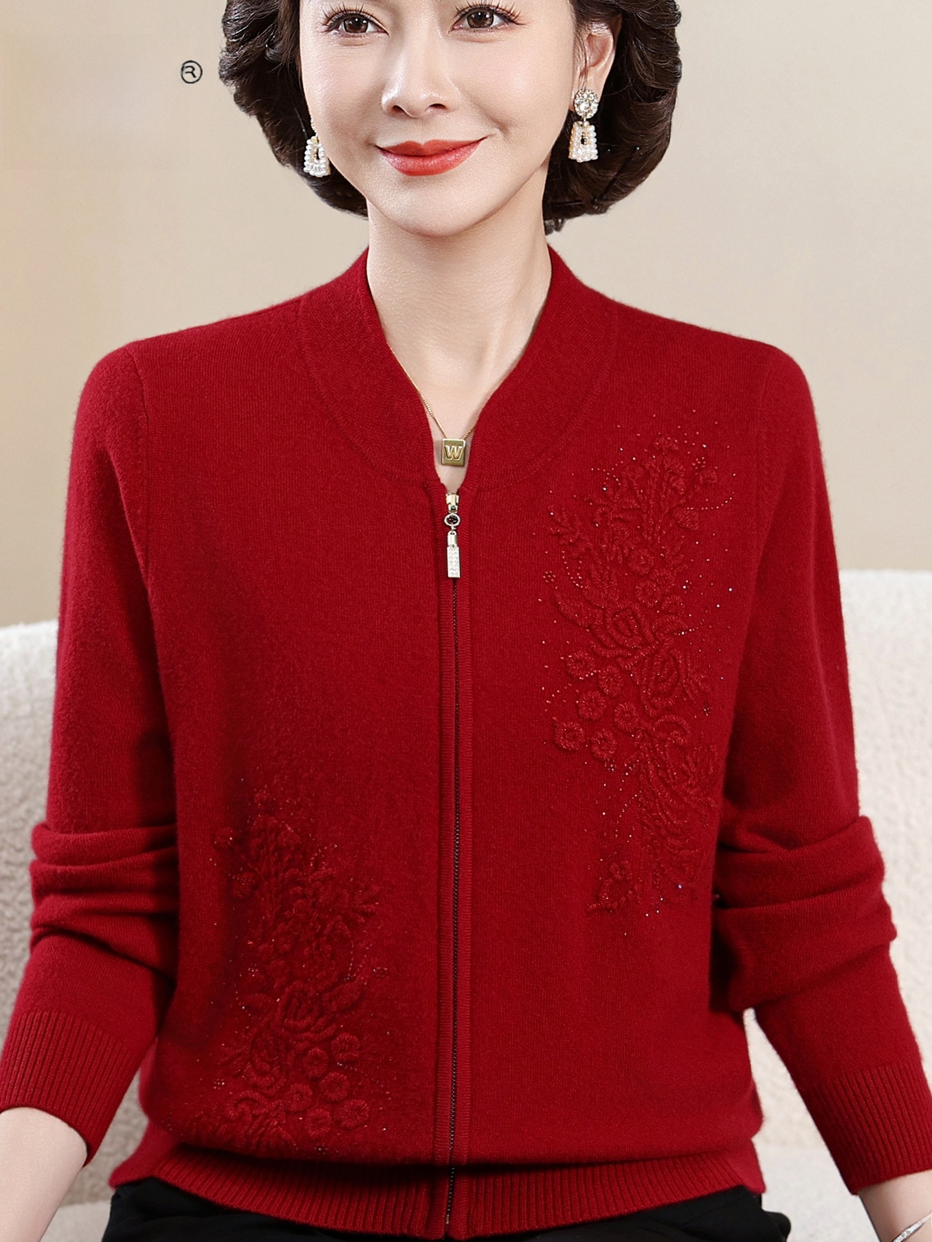 Elegant Embroidered Zipper Kni - Women Fashion Over 60 avis et prix