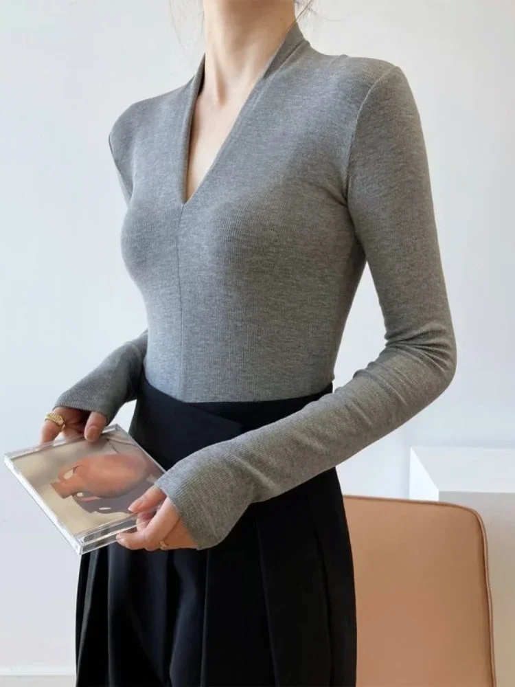 V-neck Slim Shirts Long Sleeve - Women'S Fashion Tops avis et prix