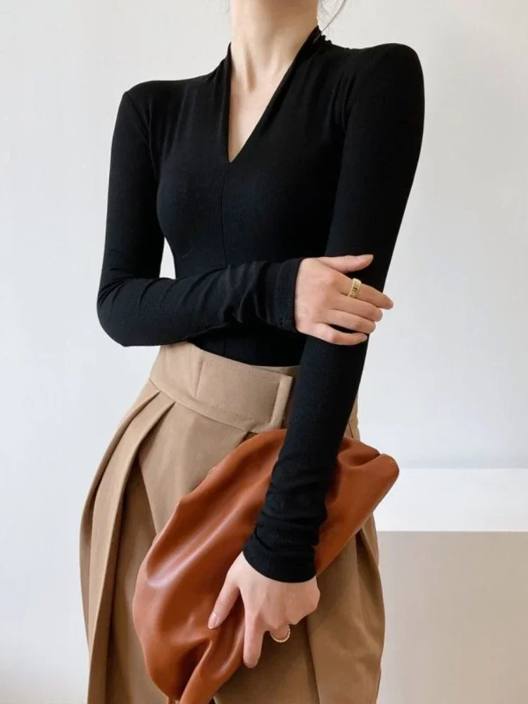 V-neck Slim Shirts Long Sleeve - Women'S Fashion Tops avis et prix