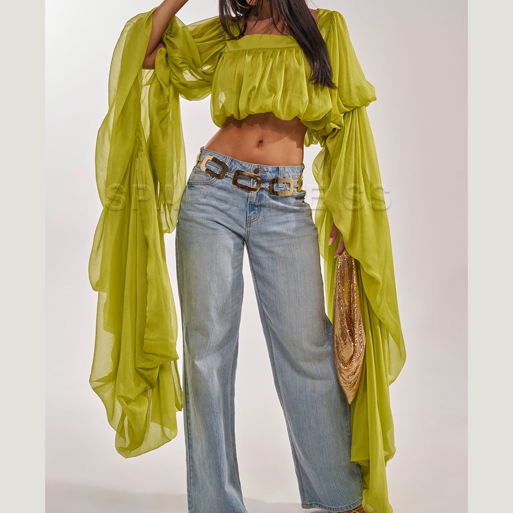 Women Chiffon Crop Top, Puff L - Women'S Fashion Tops avis et prix