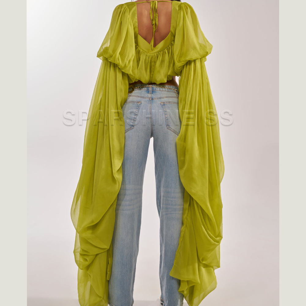 Women Chiffon Crop Top, Puff L - Women'S Fashion Tops avis et prix