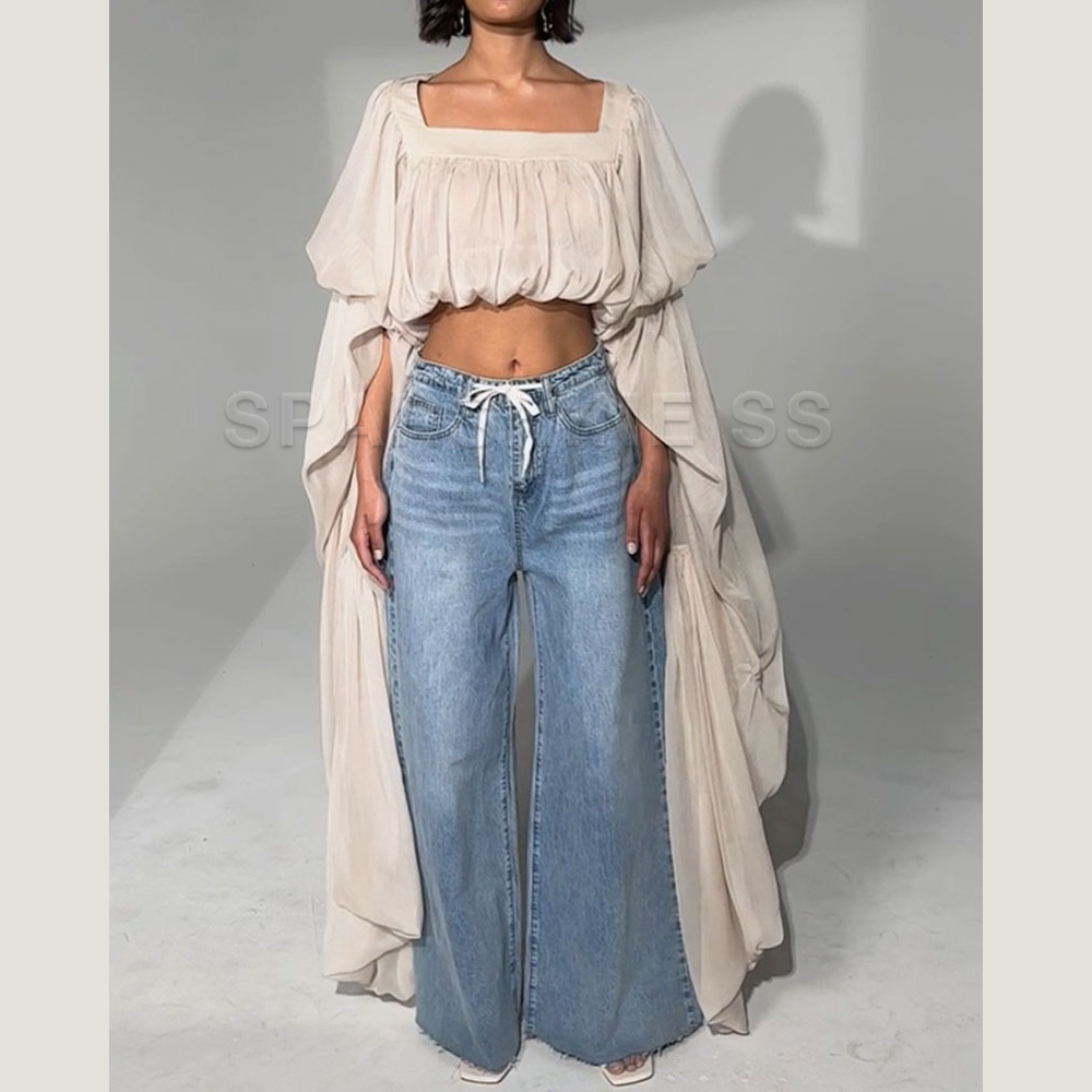 Women Chiffon Crop Top, Puff L - Women'S Fashion Tops avis et prix