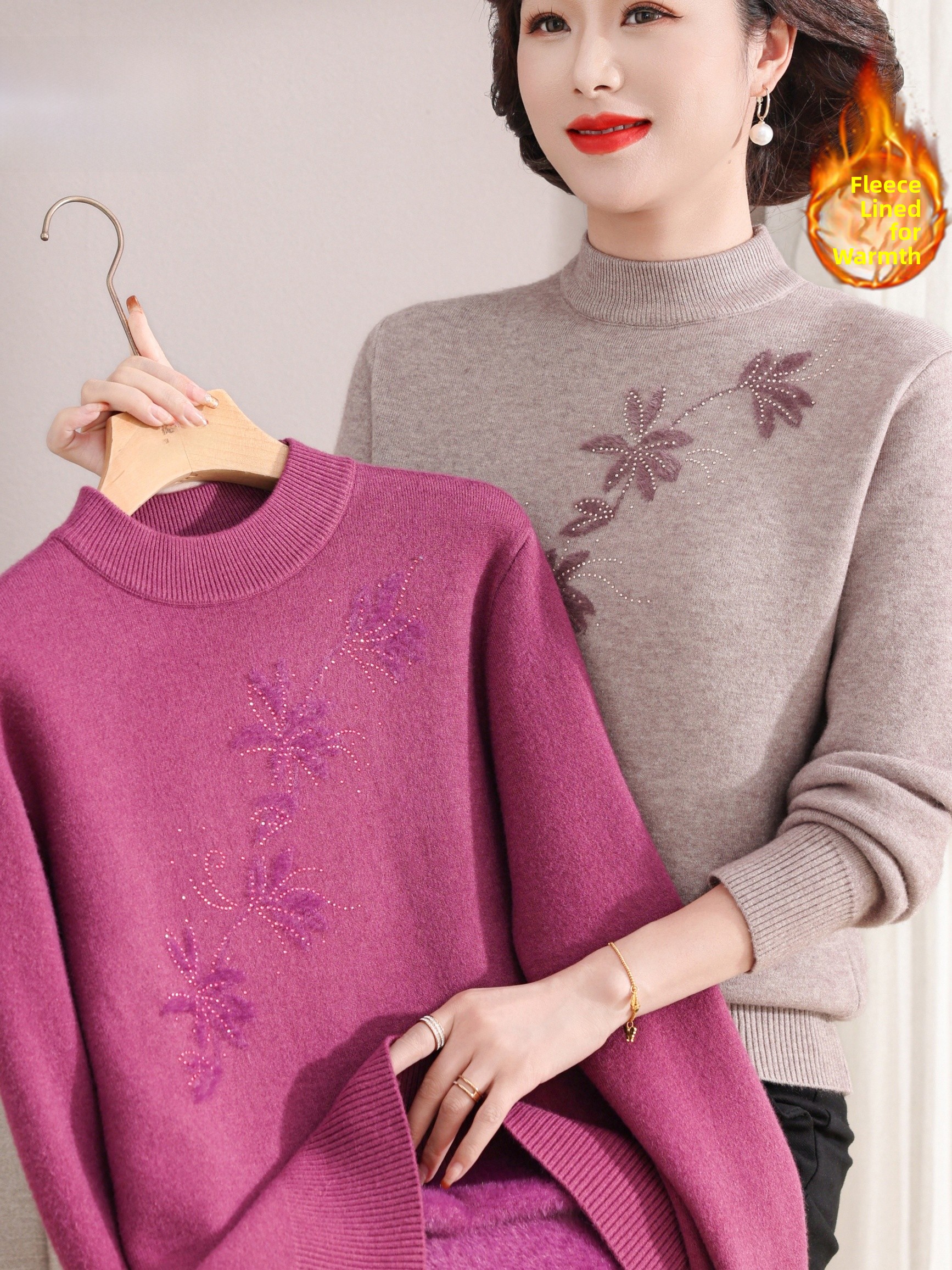 Warm Fleece Lined Knitted Half - Women Fashion Over 60 avis et prix