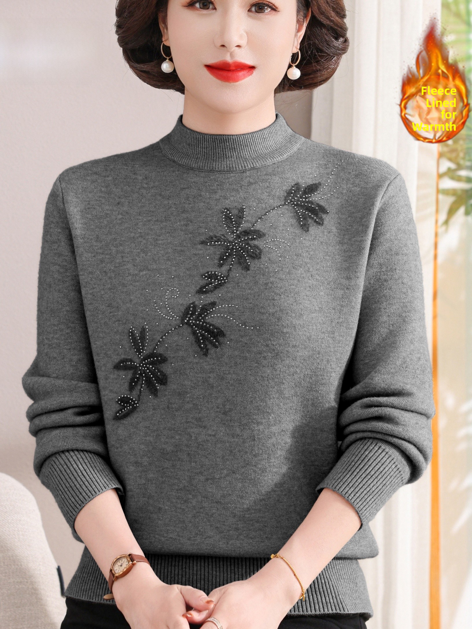 Warm Fleece Lined Knitted Half - Women Fashion Over 60 avis et prix