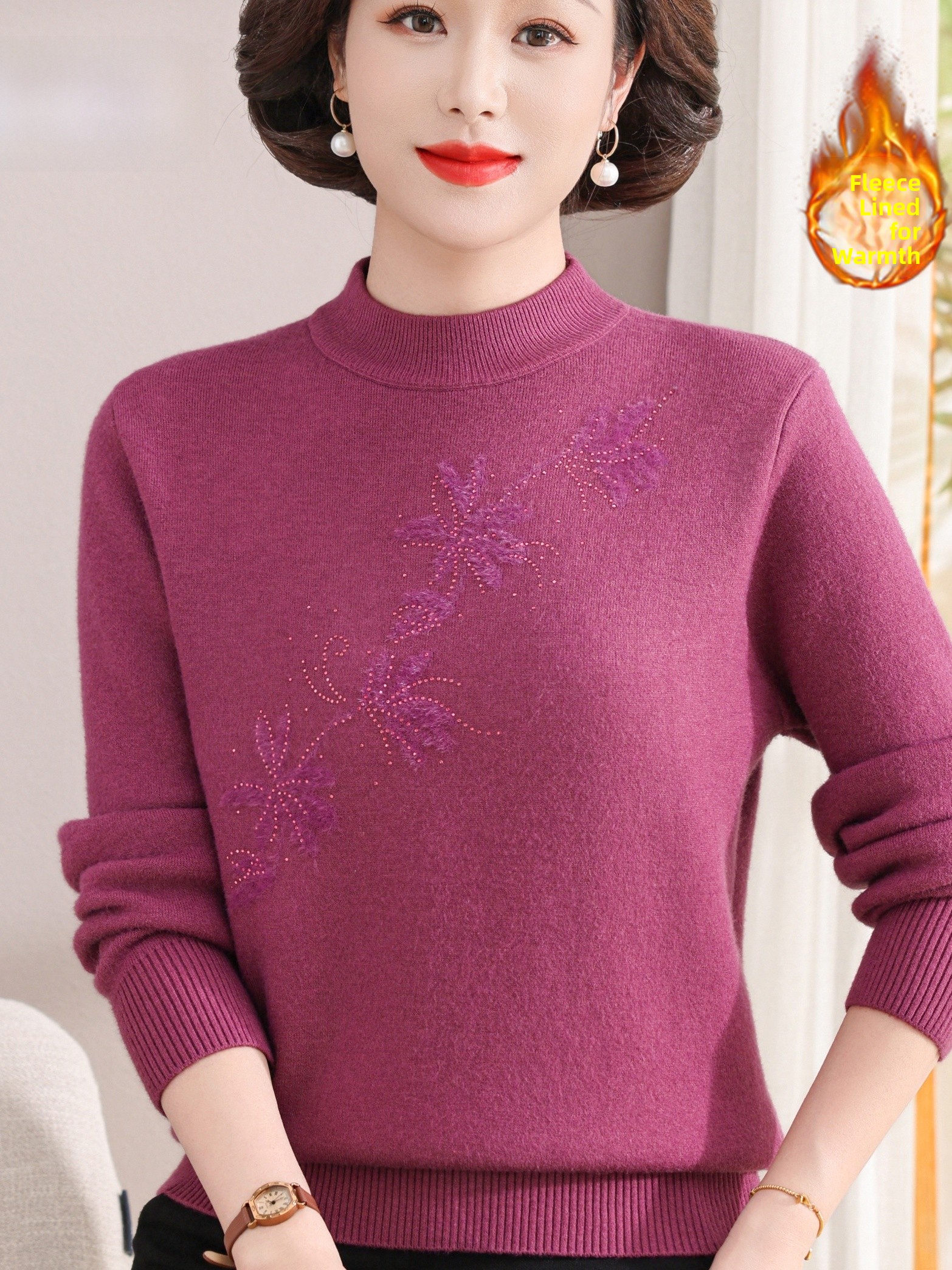 Warm Fleece Lined Knitted Half - Women Fashion Over 60 avis et prix