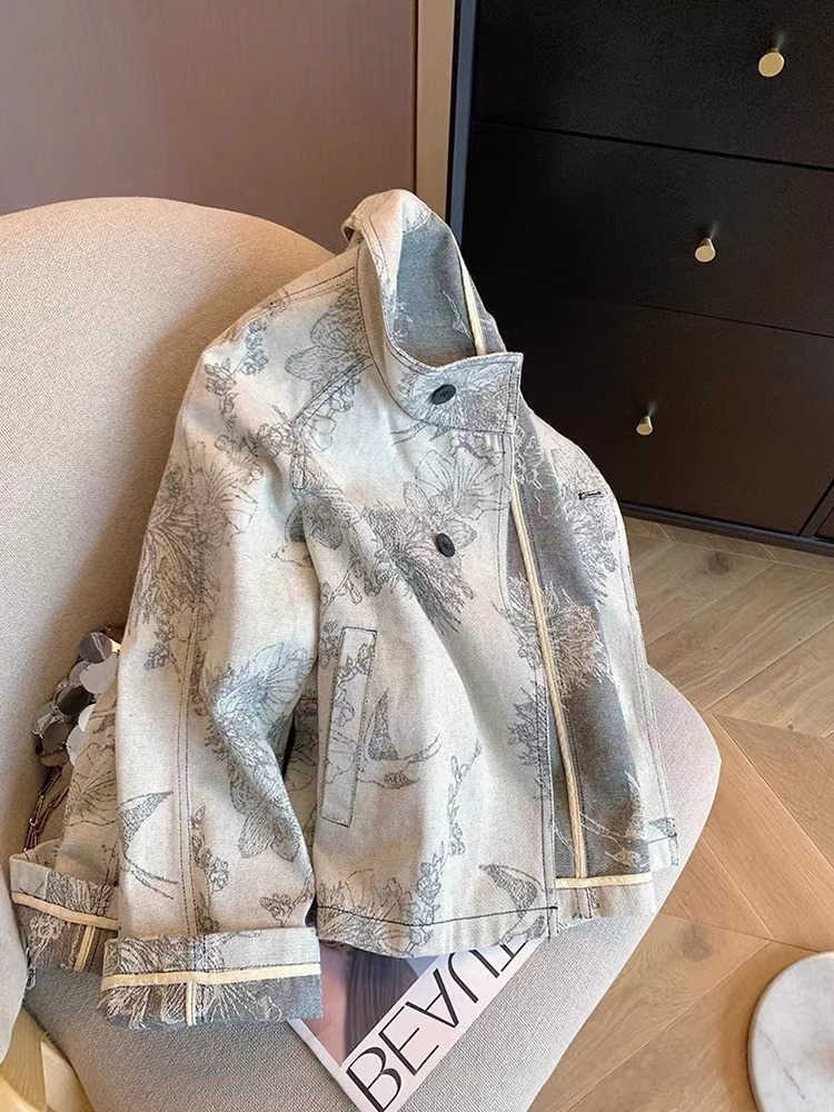 Women Light Grey Print Denim J - Women'S Fashion In The 90S avis et prix