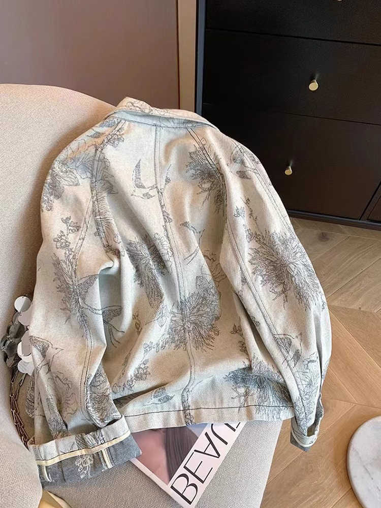 Women Light Grey Print Denim J - Women'S Fashion In The 90S avis et prix