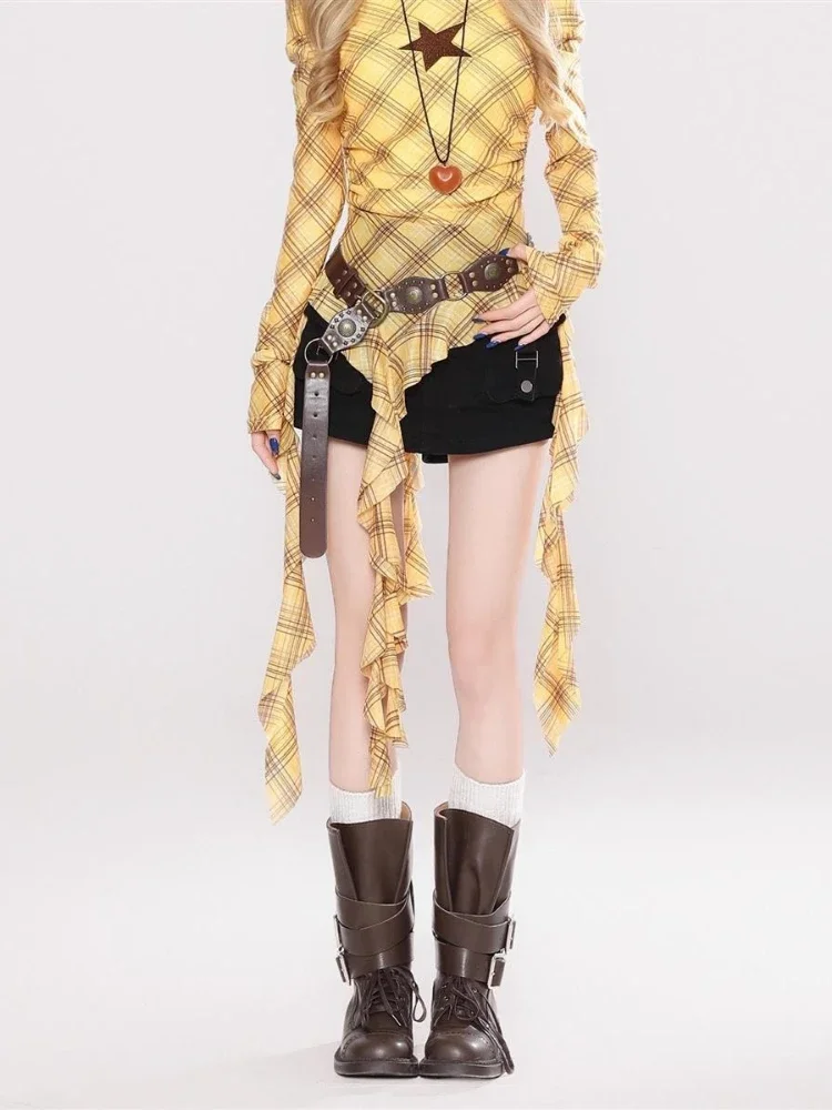 Y2K Plaid Slash Neck Vintage T - Women'S Fashion avis et prix