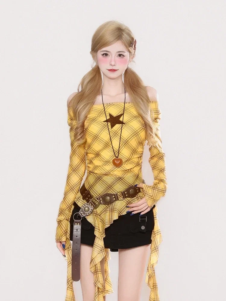 Y2K Plaid Slash Neck Vintage T - Women'S Fashion avis et prix