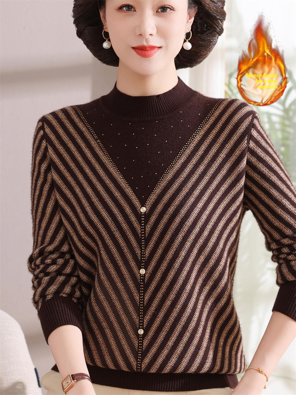 Thickened Fleece Warm Knitted  - Women Fashion Over 60 avis et prix