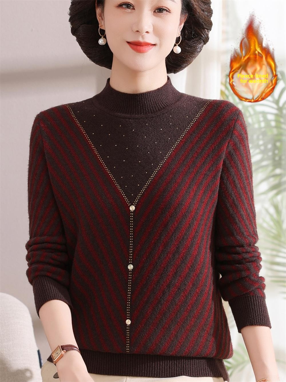 Thickened Fleece Warm Knitted  - Women Fashion Over 60 avis et prix