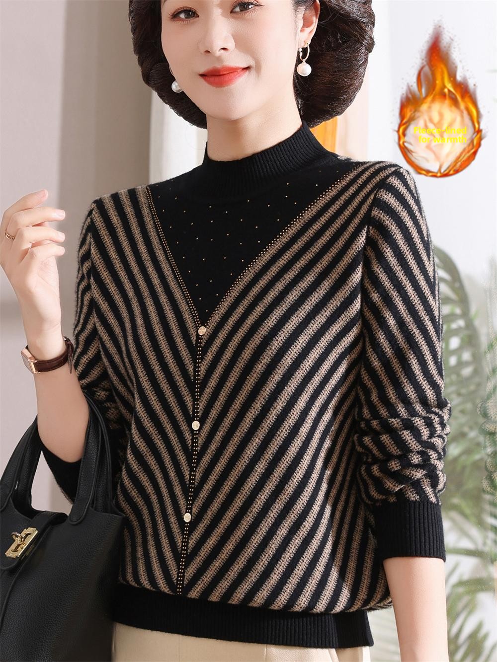 Thickened Fleece Warm Knitted  - Women Fashion Over 60 avis et prix
