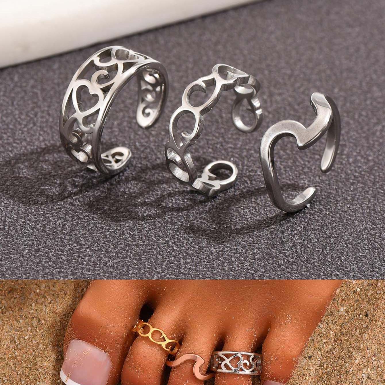 3PC Filled Toe Rings Set for W - Women'S Fashion Rings Gold avis et prix