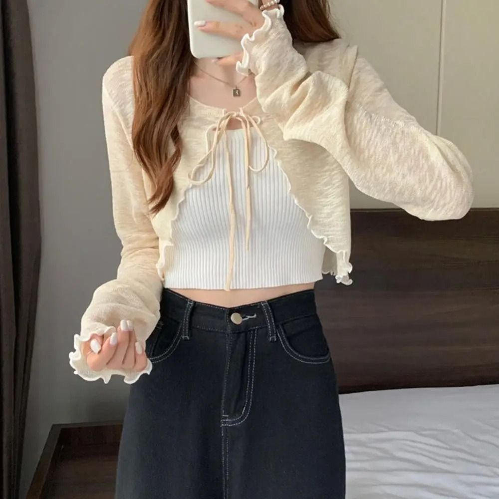 Thin Sunscreen Cardigan Ruffle - Women'S Fashion Knitwear avis et prix