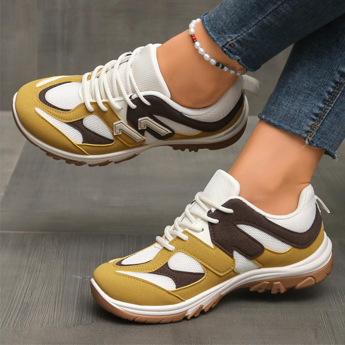 Fashion Gray Yellow Mix Color  - Women'S Yellow Fashion Sneakers avis et prix