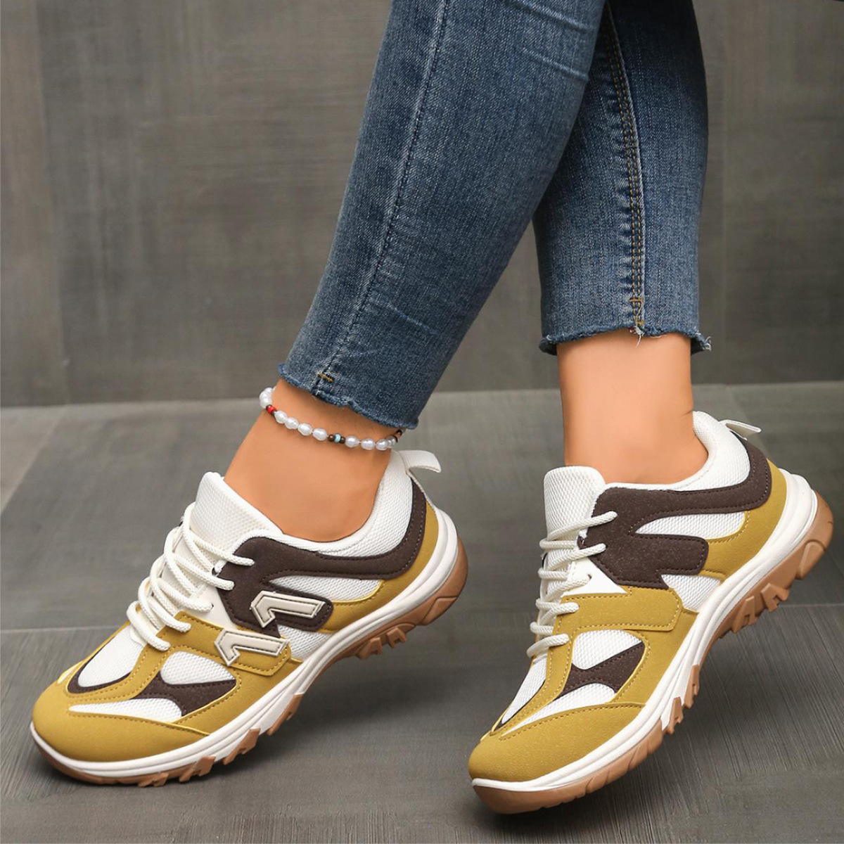 Fashion Gray Yellow Mix Color  - Women'S Yellow Fashion Sneakers avis et prix