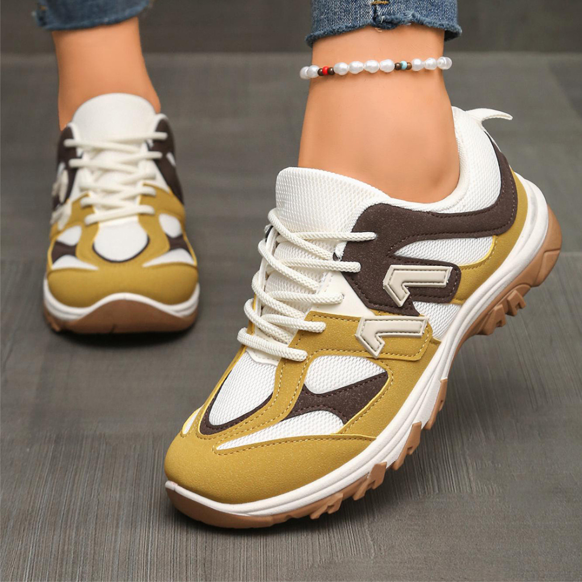 Fashion Gray Yellow Mix Color  - Women'S Yellow Fashion Sneakers avis et prix