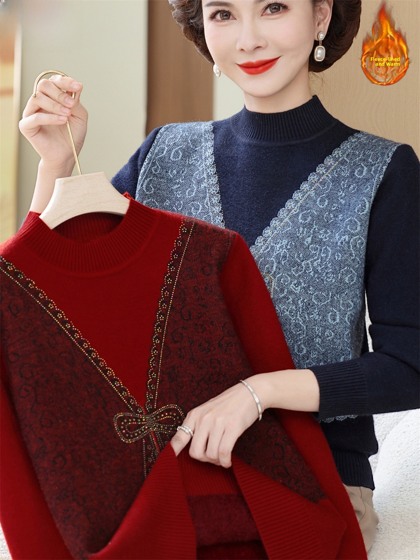 Thickened Fleece Winter Knitte - Women Fashion Over 60 avis et prix