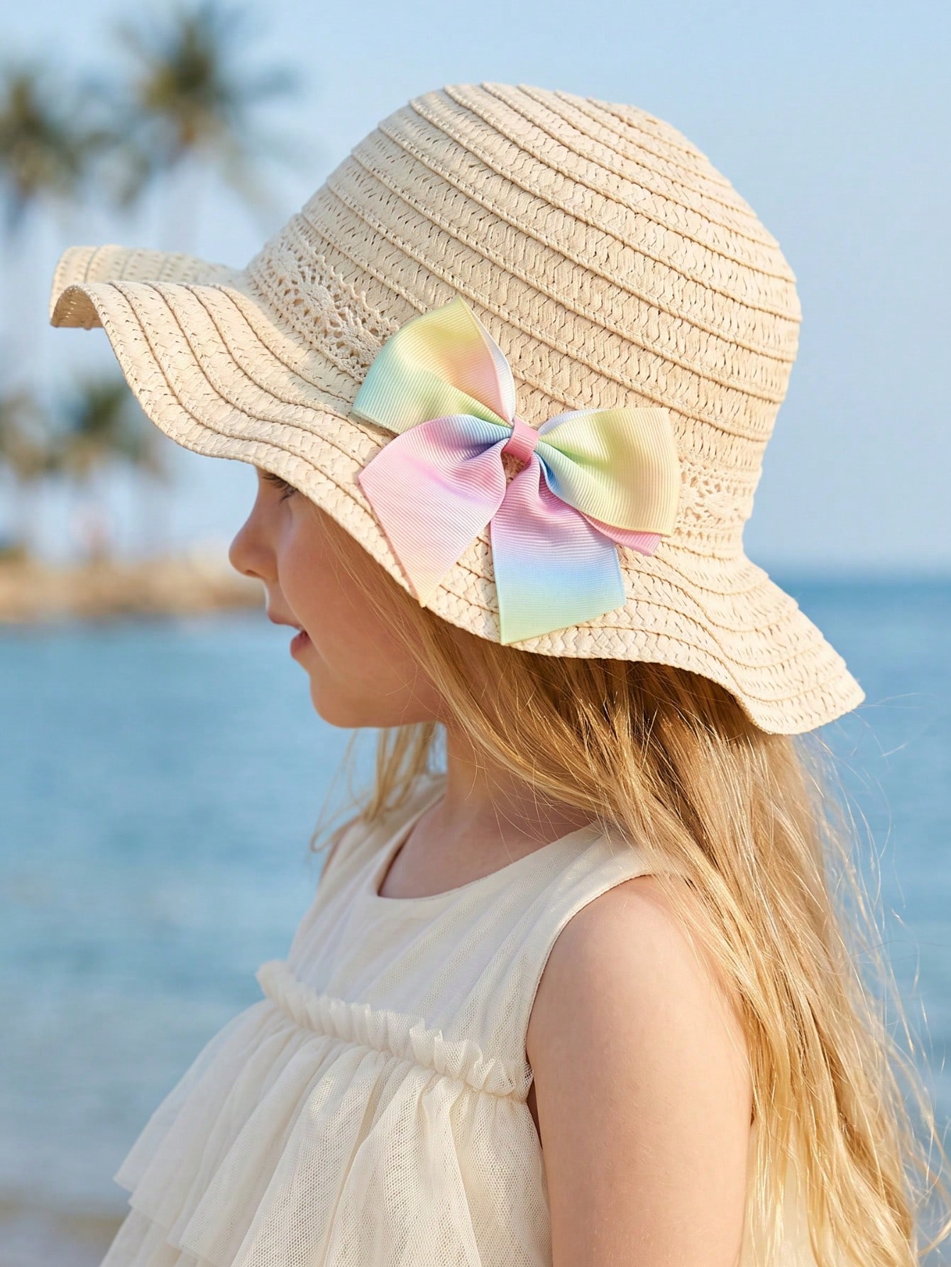 1Pc 1-5Y Girls Beige Straw Hat - Straw Hat Summer avis et prix
