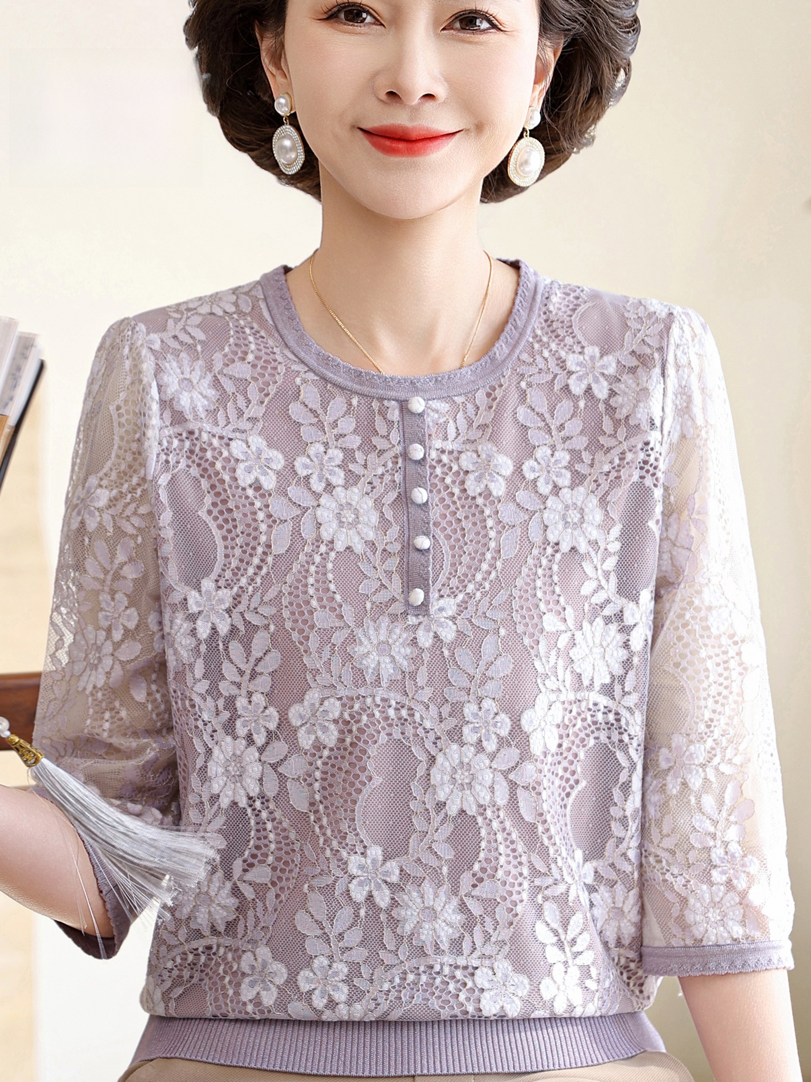 Summer Lace Splice V-Neck Thre - Women Fashion Over 60 avis et prix