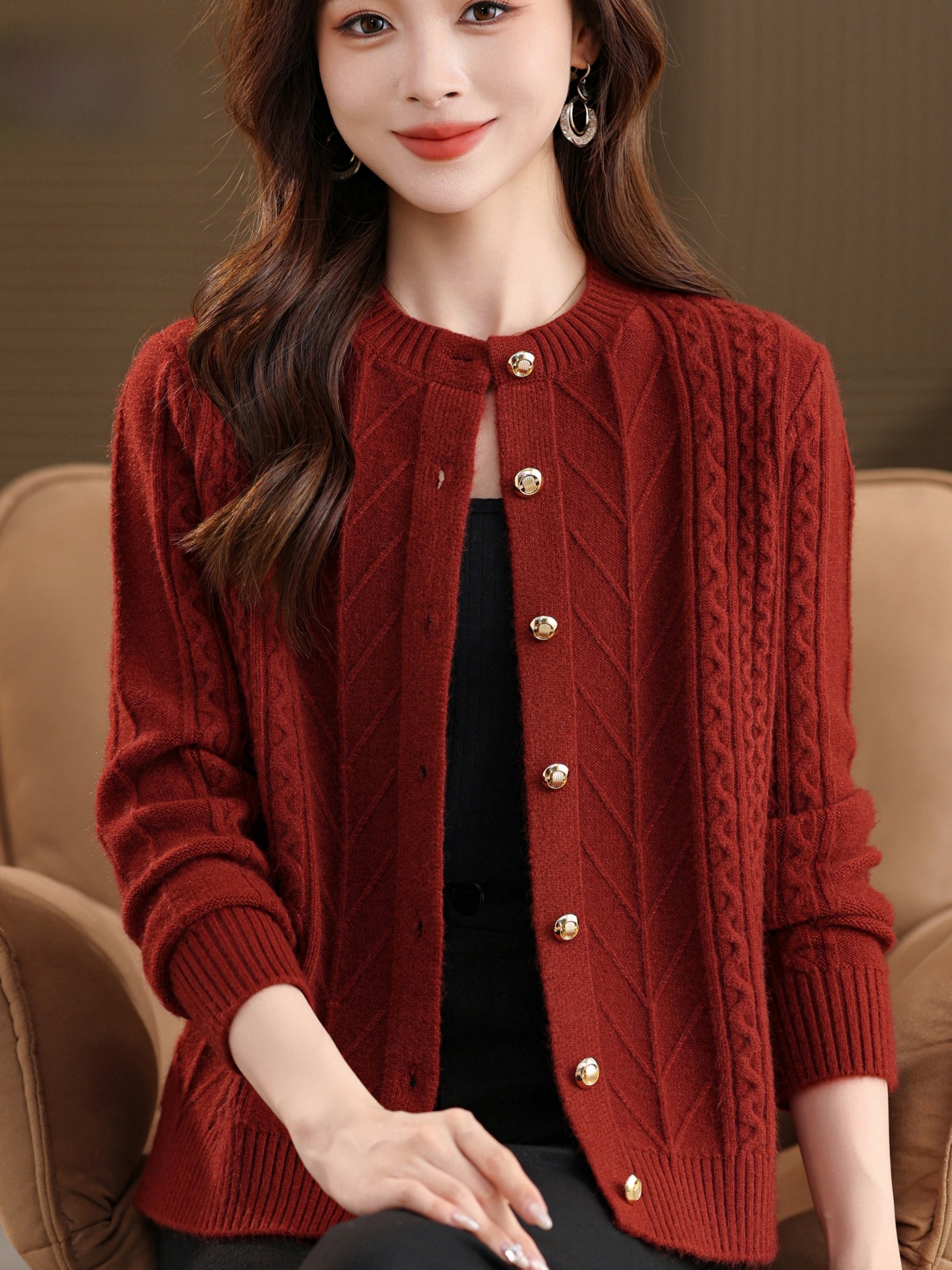 Thickened Knitted round Neck O - Women Fashion Over 60 avis et prix