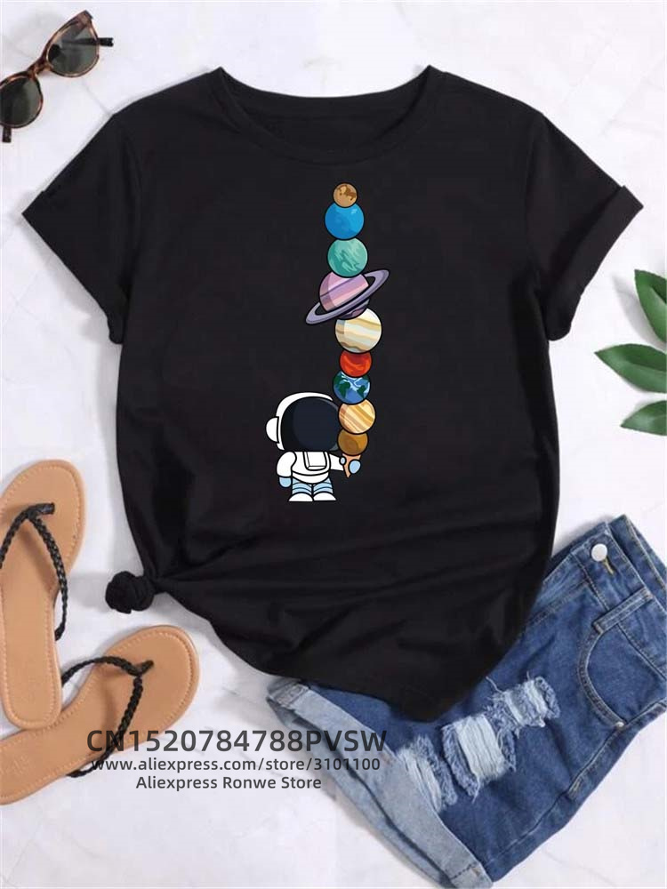 Moon Space Planet Print Tee Sh - Women'S Fashion In The 90S avis et prix