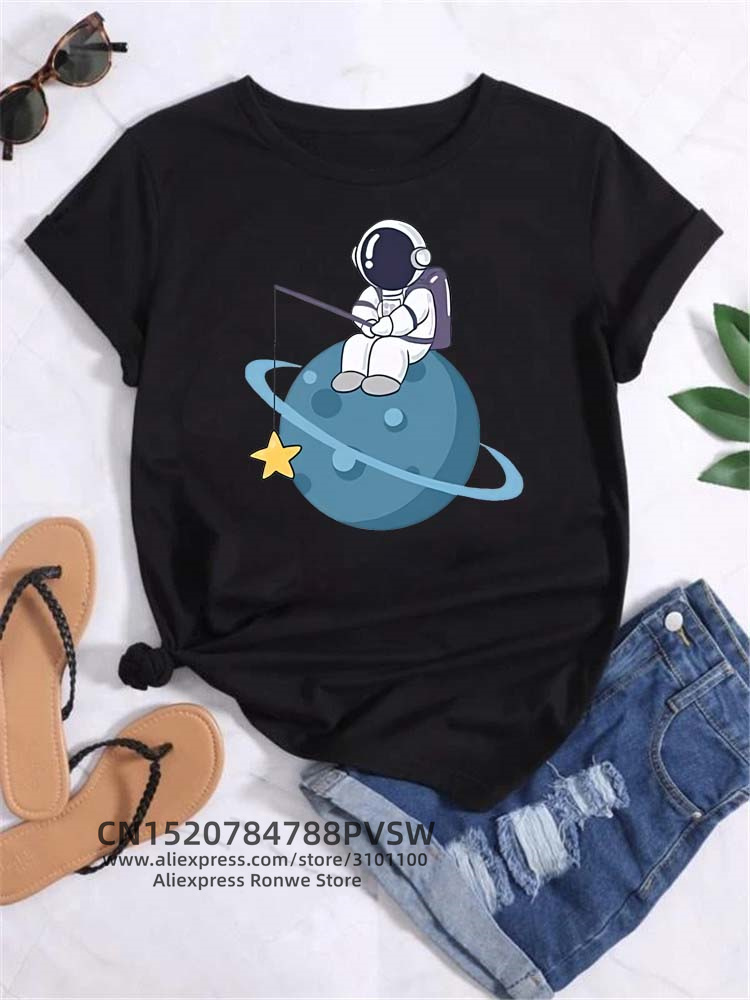 Moon Space Planet Print Tee Sh - Women'S Fashion In The 90S avis et prix