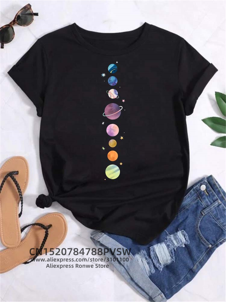 Moon Space Planet Print Tee Sh - Women'S Fashion In The 90S avis et prix