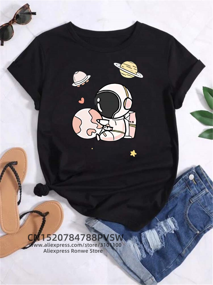 Moon Space Planet Print Tee Sh - Women'S Fashion In The 90S avis et prix