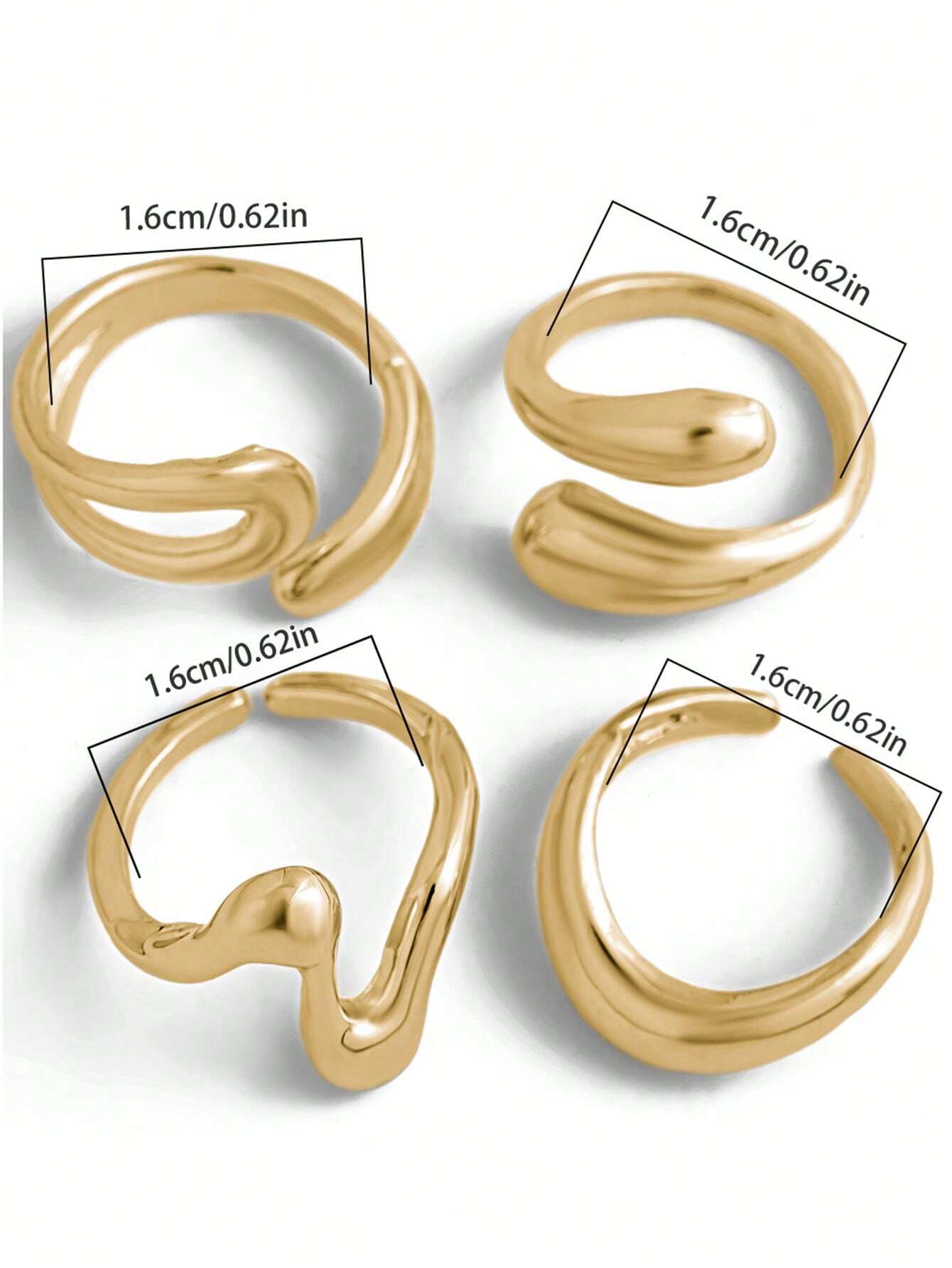 4pcs Abstract Liquid Shape Adj - Women'S Fashion Rings Gold avis et prix