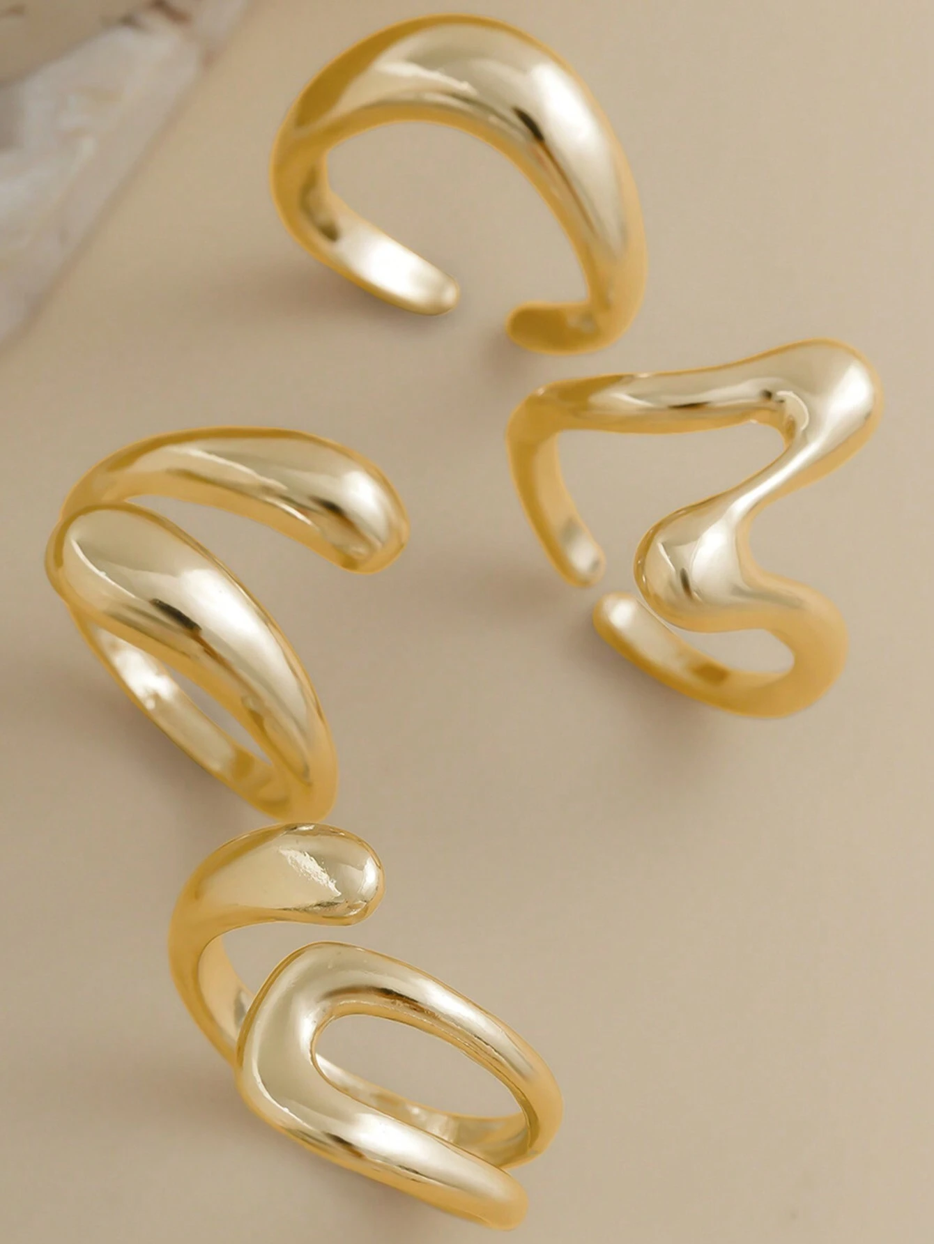 4pcs Abstract Liquid Shape Adj - Women'S Fashion Rings Gold avis et prix