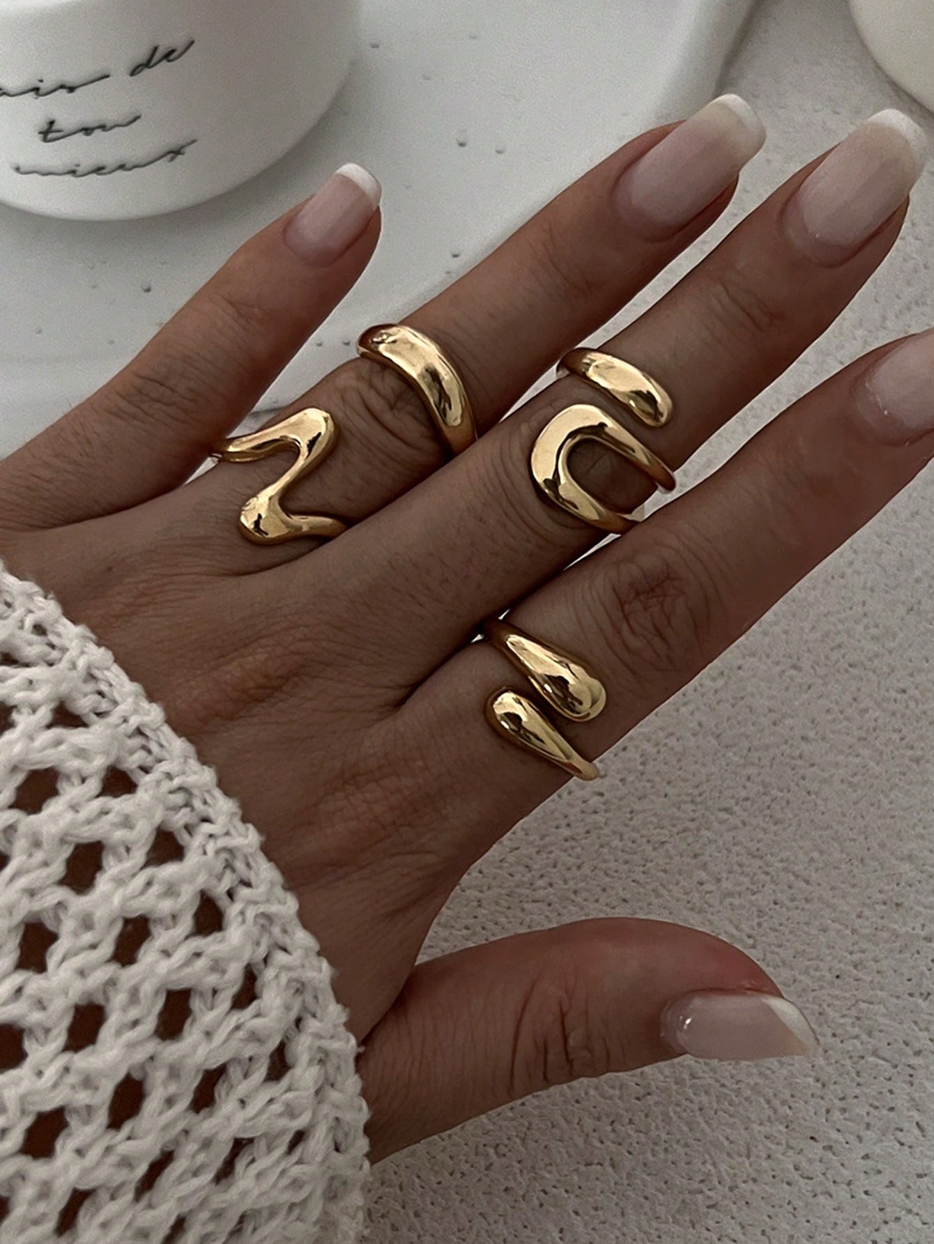 4pcs Abstract Liquid Shape Adj - Women'S Fashion Rings Gold avis et prix