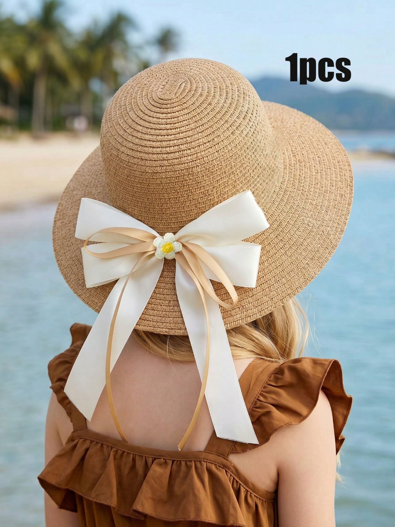 1Pc 3-8Y Girls Coffee Bow Stra - Straw Hat Summer avis et prix