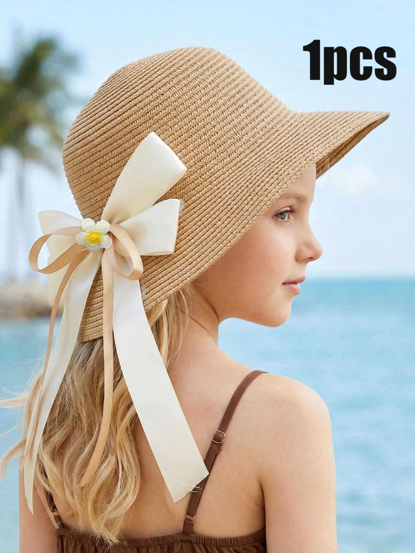 1Pc 3-8Y Girls Coffee Bow Stra - Straw Hat Summer avis et prix