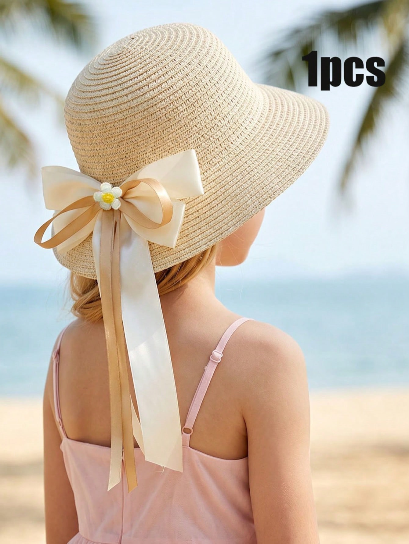 1Pc 3-8Y Girls Coffee Bow Stra - Straw Hat Summer avis et prix