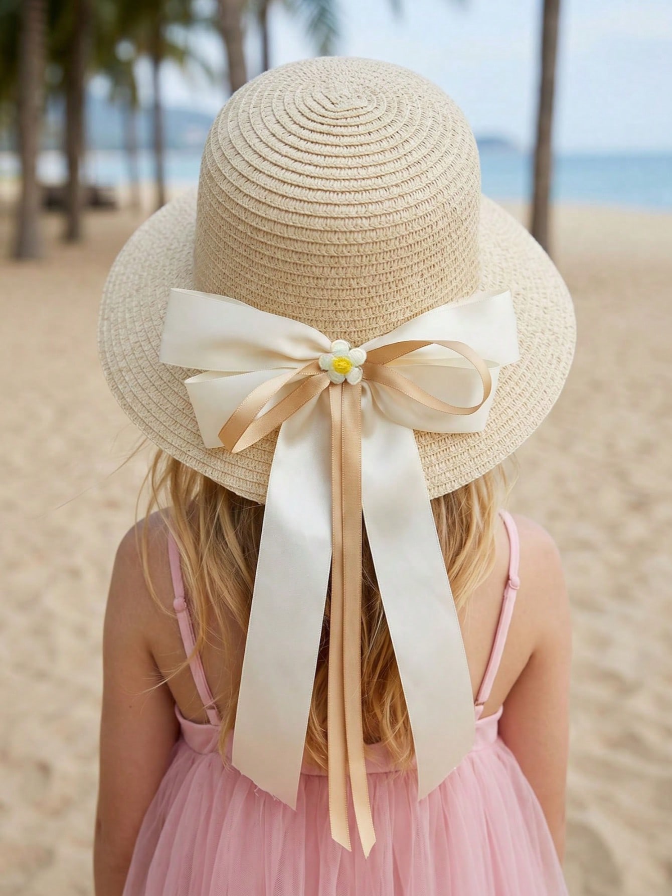 1Pc 3-8Y Girls Coffee Bow Stra - Straw Hat Summer avis et prix