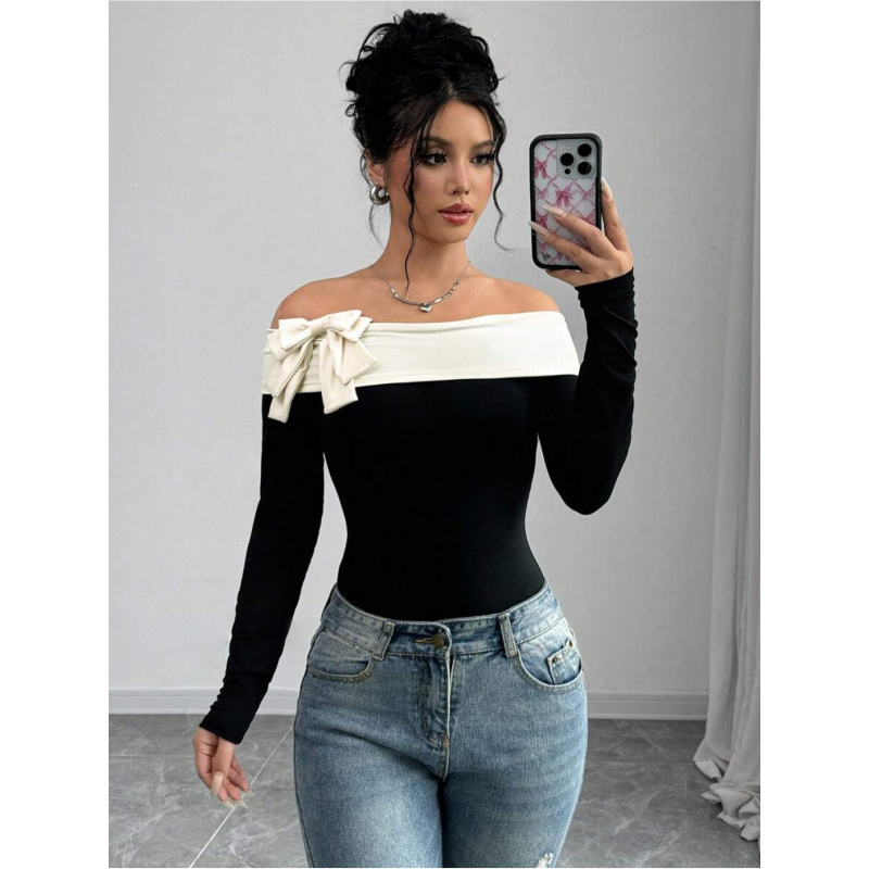 Bowknot Decor Off Shoulder Bod - Women Fashion Style avis et prix